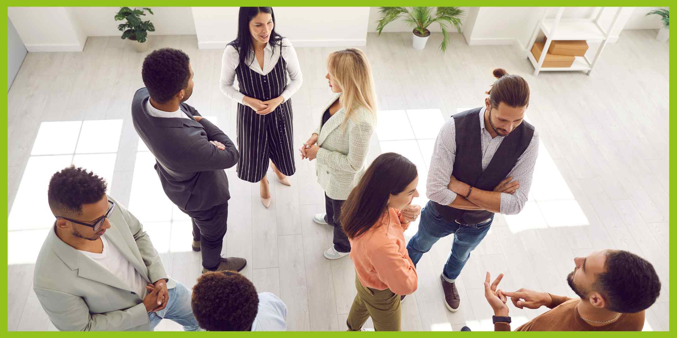 People standing up-networking-seen from above