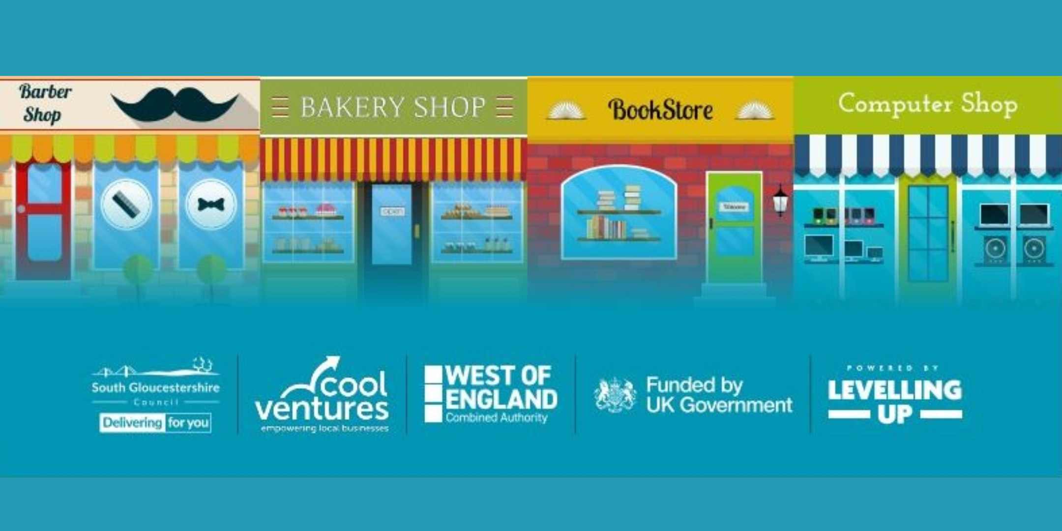 Illustration of high street shops - Eventbrite banner - Logos